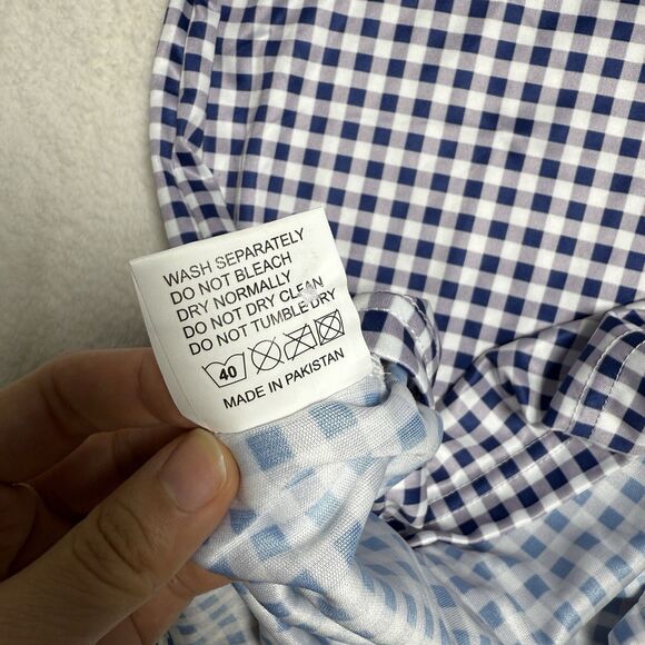 Collars and Co Men's Semi-Spread Collar Polo Size M Original Navy Gingham Preppy - Picture 5 of 8